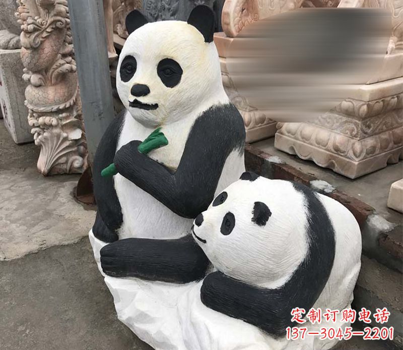 太原领雕塑——公园母子熊猫石雕