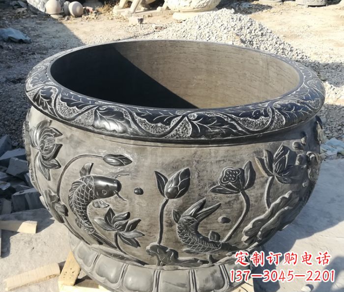 太原青石仿古雕塑荷花水缸
