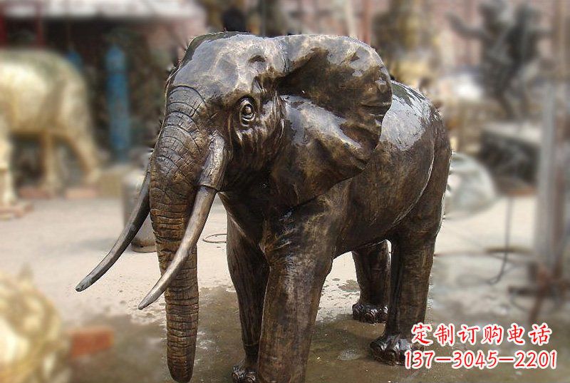 太原公园铜雕象牙大象动物雕塑