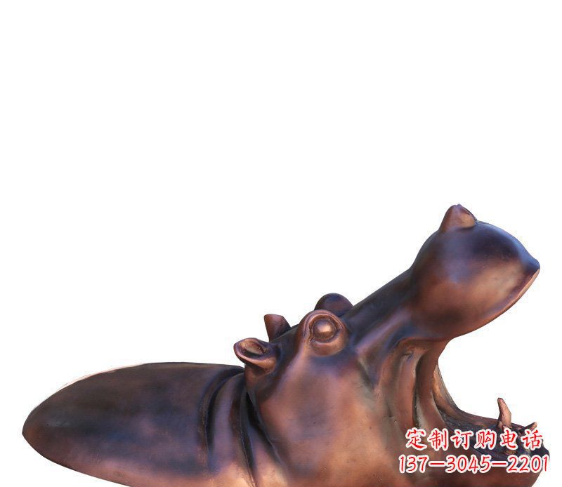 太原公园铜雕张嘴河马动物雕塑
