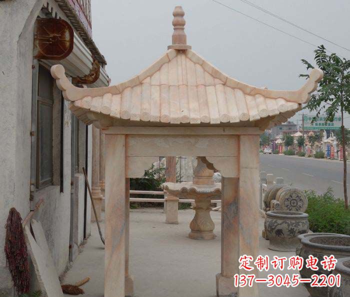 太原精美红六角石凉亭雕塑