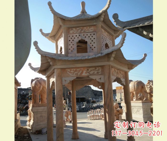 太原中式双层石雕凉亭