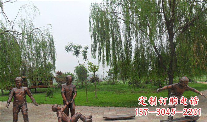 太原多彩童年,铜雕小孩游戏人物雕塑