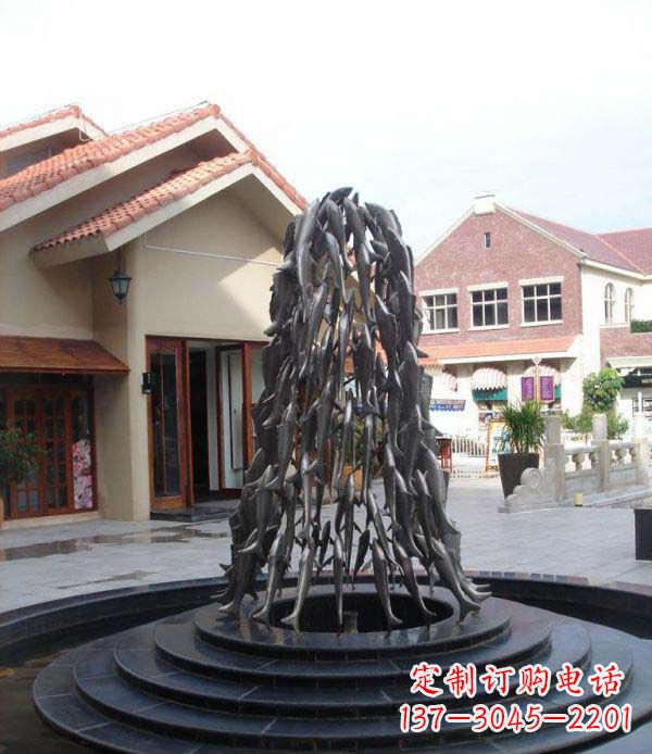 太原欢乐鱼群,喷泉铜雕