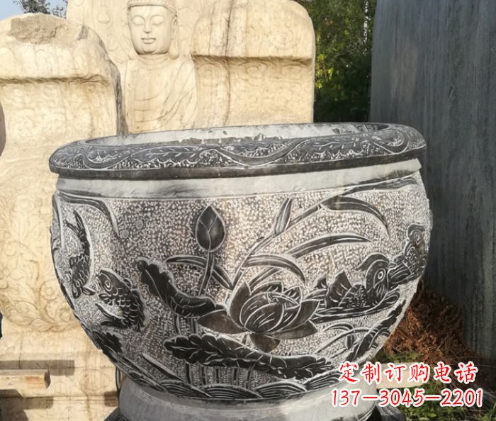 太原室内装饰用鸳鸯荷花浮雕水缸