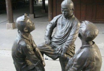 太原铜雕男孩斗鸡小品雕塑
