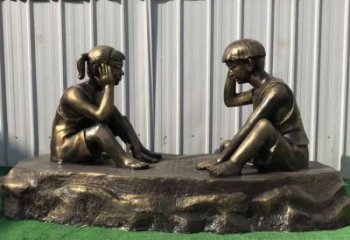 太原儿童雕塑-铜雕下棋展示精美的艺术