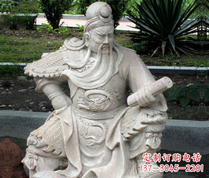 太原中领雕塑:经典古典关公石雕
