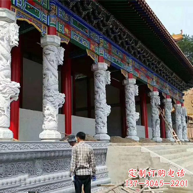 太原精美手工制作的精美古建汉白玉龙柱雕塑
