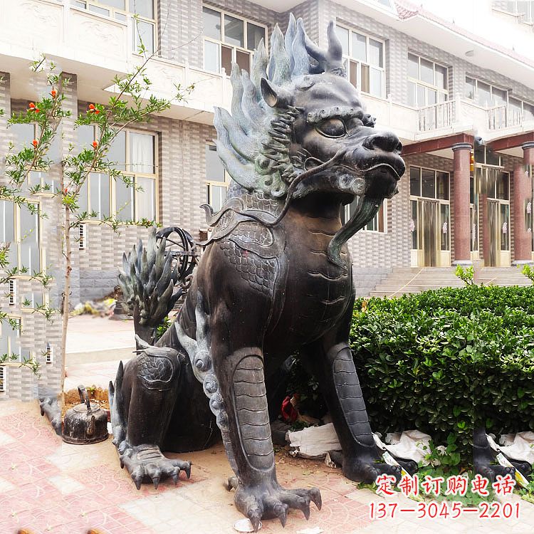 太原古铜色镇宅铜麒麟雕塑,精美绝伦!