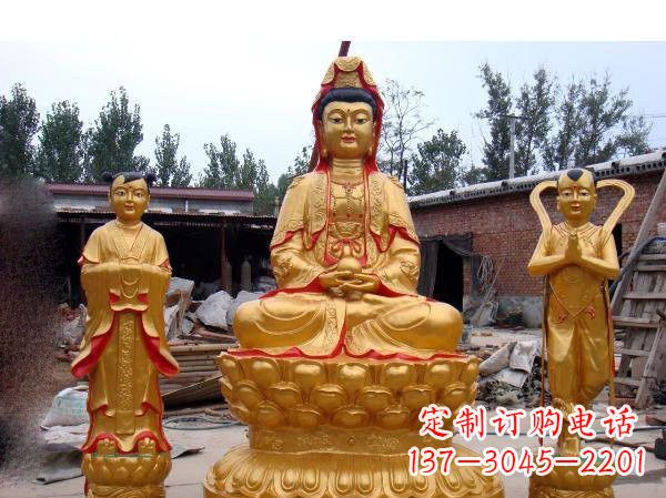 太原财运旺旺,观音童子龙女铜雕