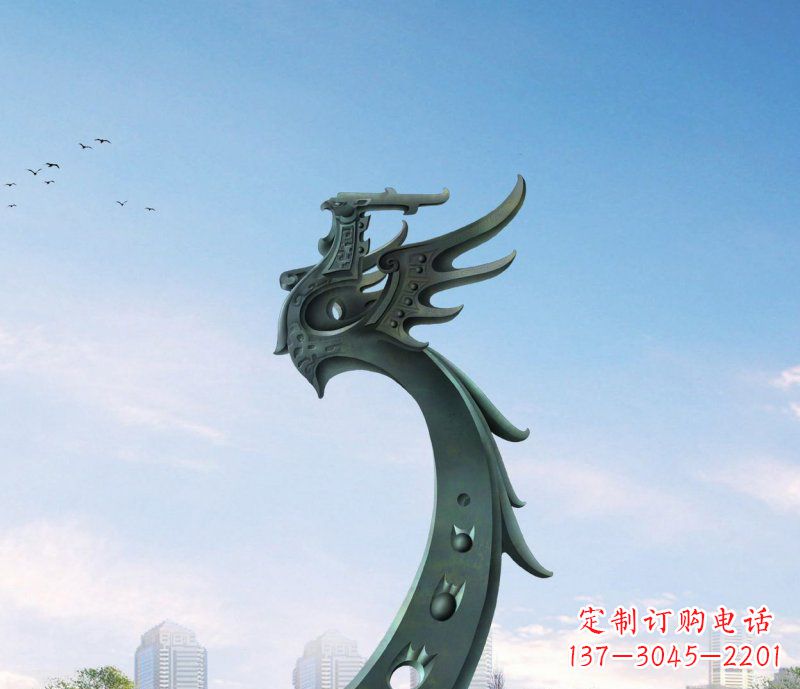 太原广场不锈钢抽象凤凰雕塑 (6)