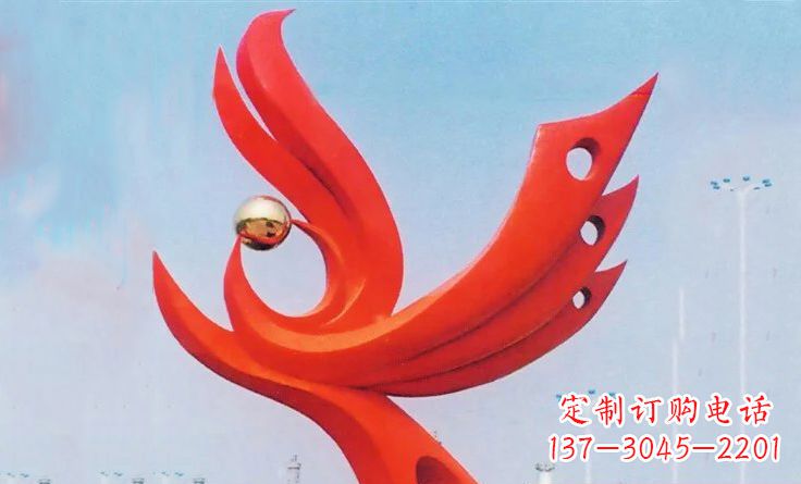 太原广场不锈钢抽象凤凰雕塑_2