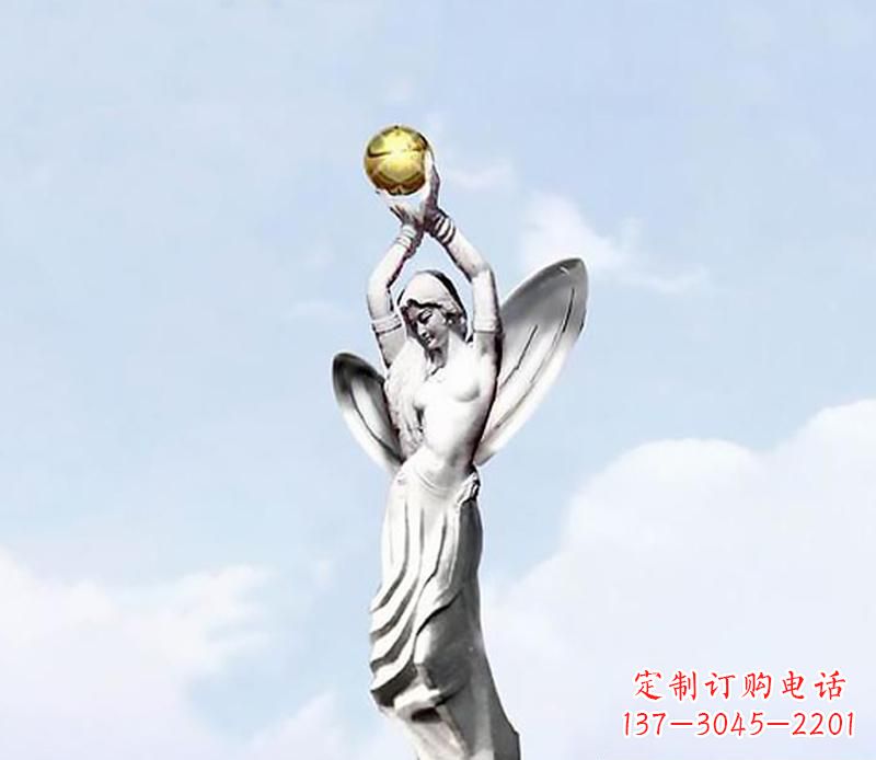 太原精美的不锈钢女人双手捧球雕塑