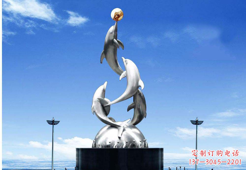 太原中领雕塑海豚顶球雕塑