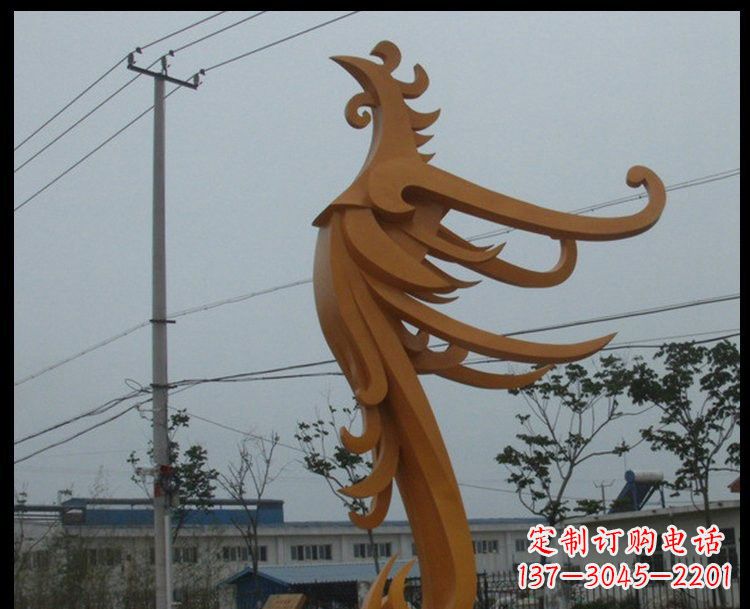 太原新中式风格不锈钢金色凤凰雕塑