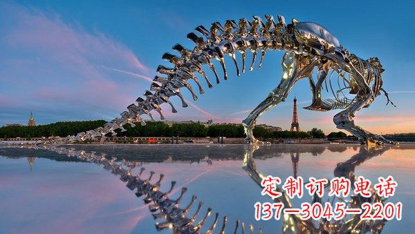 太原魅力无穷的不锈钢恐龙骨架雕塑