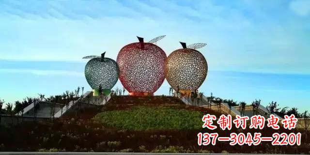 太原广场不锈钢镂空苹果雕塑