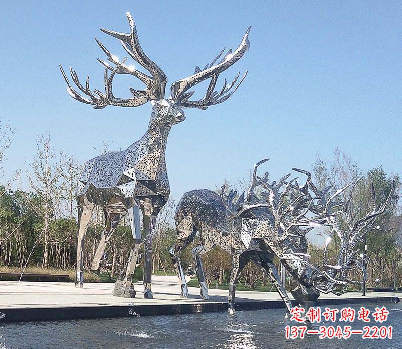太原优雅而古典的不锈钢梅花鹿摆件雕塑