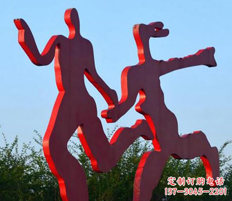 太原中领雕塑-多彩情侣跑步雕塑