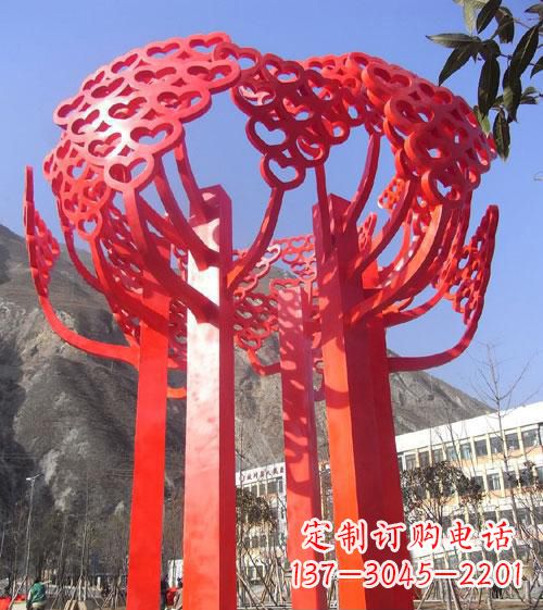 太原不锈钢心形树叶大树雕塑,展示爱与生命