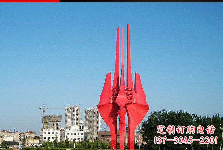 太原中领雕塑红色不锈钢树叶雕塑