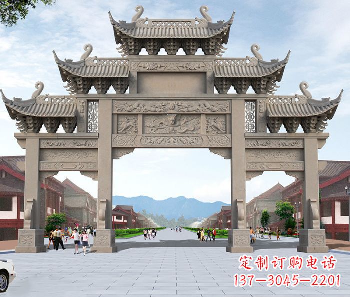 太原以大理石石雕装饰的精美牌楼雕塑