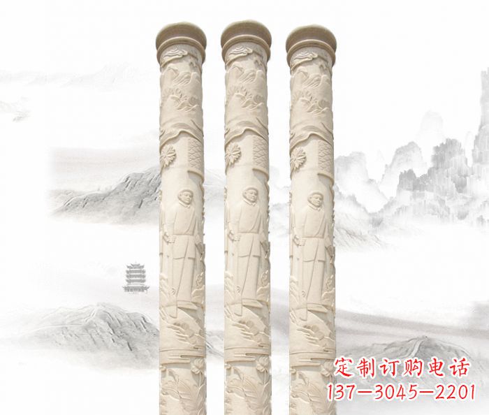 太原精致大气的汉白玉龙柱雕塑