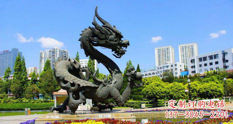 太原精美巨型广场龙戏珠景观铜雕