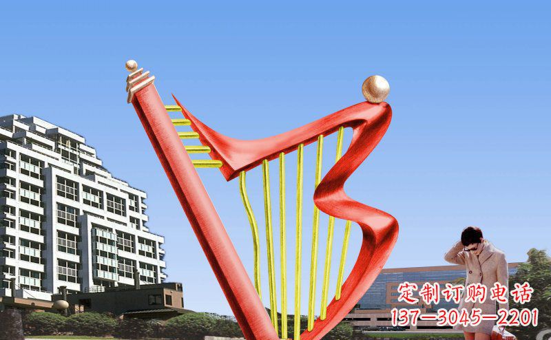 太原中领雕塑精制不锈钢竖琴雕塑
