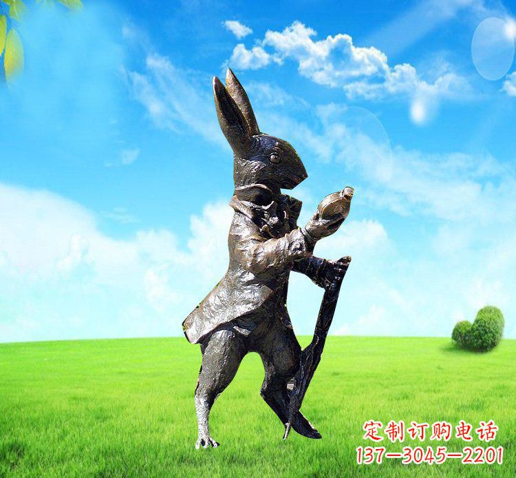 太原以广场铜雕小兔挖萝卜动物雕塑为你礼赞美好!