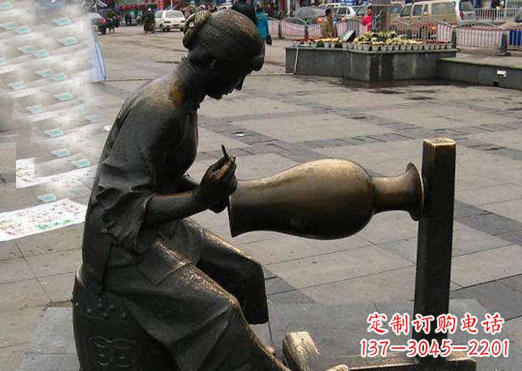 太原领雕塑铜质花盆雕塑