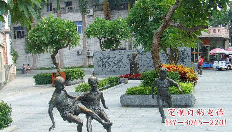 太原匠心细作,精致铜雕足球小孩
