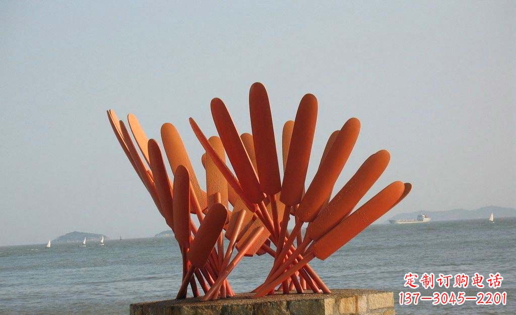 太原卓越海边，不锈钢抽象船桨雕塑