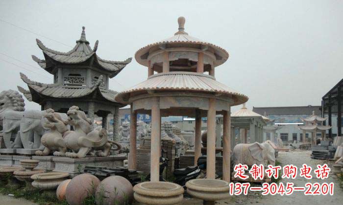 太原海景石雕凉亭——晚霞红圆顶石雕凉亭