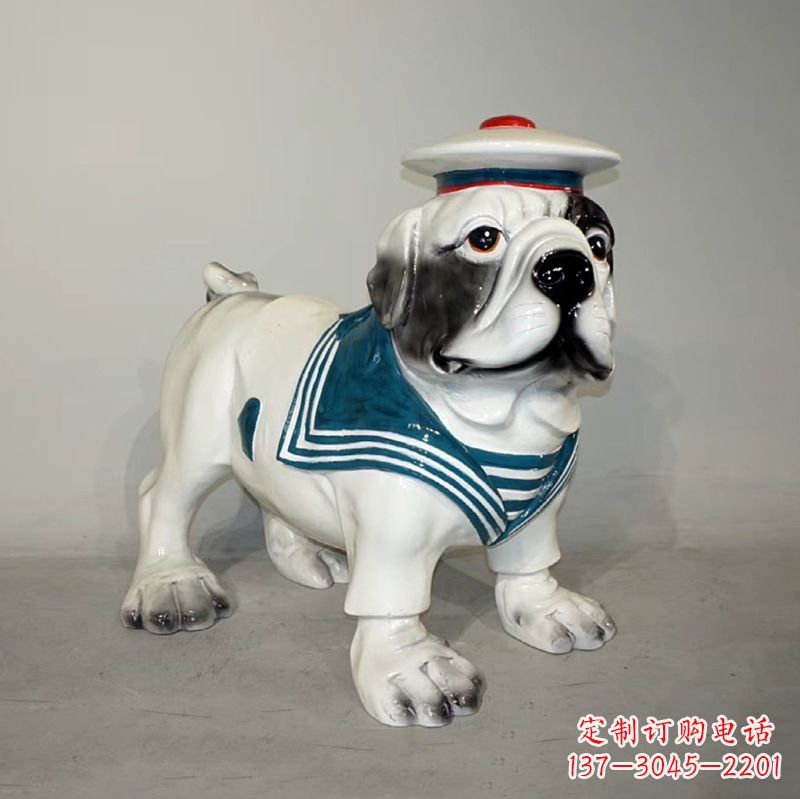 太原海军玻璃钢仿陶瓷斗牛犬狗雕塑