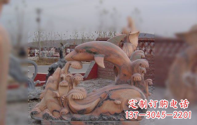 太原海豚海浪石雕,精美艺术品