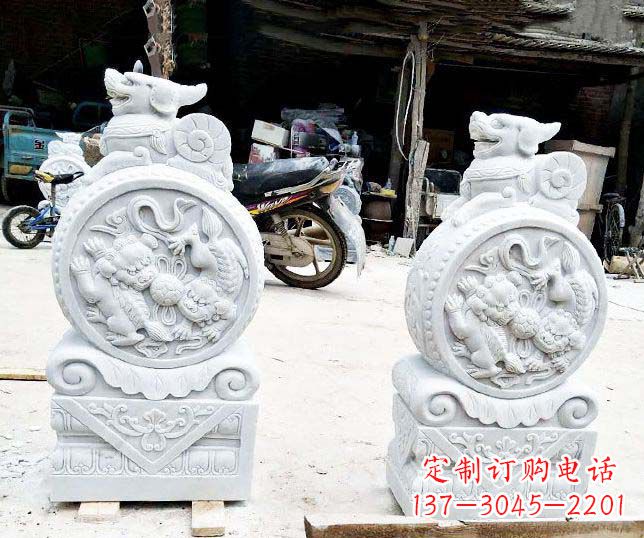 太原汉白玉招财门墩雕塑