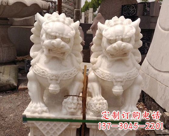 太原精美手工汉白玉狮子石雕