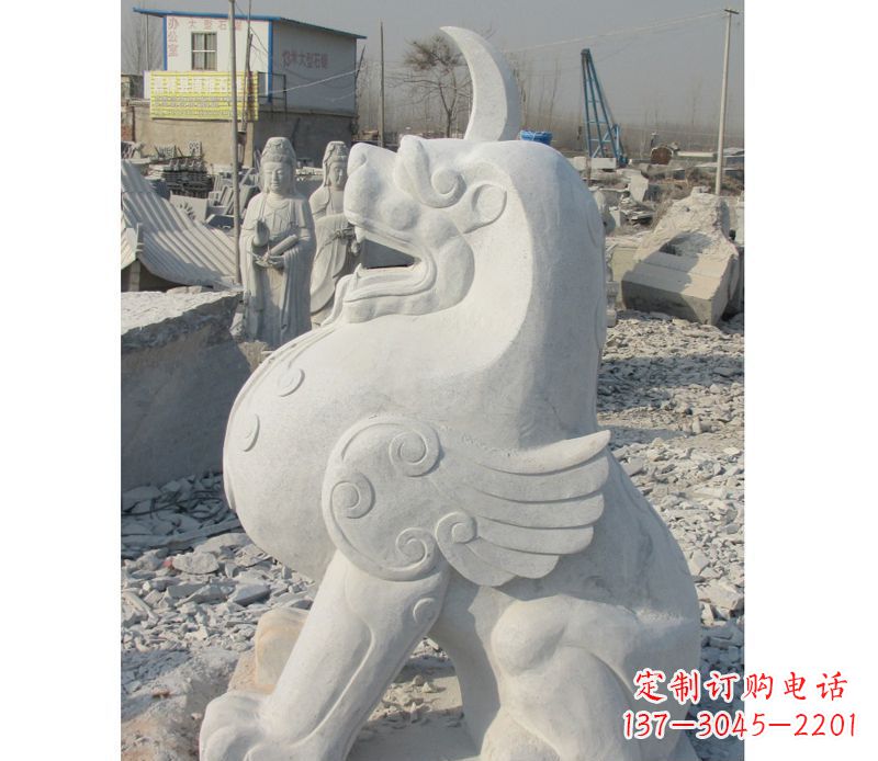 太原汉白玉独角兽石雕,精美细腻,魅力无穷