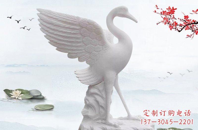 太原开启一段神奇变化之旅——汉白玉仙鹤雕塑