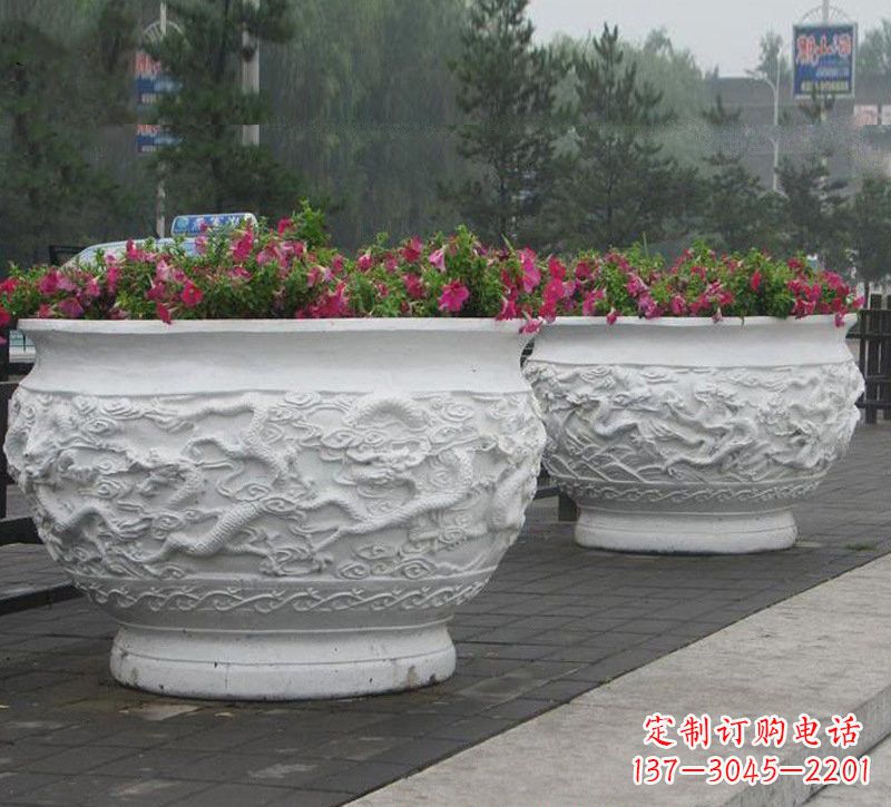太原优雅自然,中领雕塑汉白玉公园龙浮雕花盆