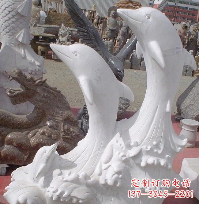 太原海豚石雕,汉白玉精美雕塑