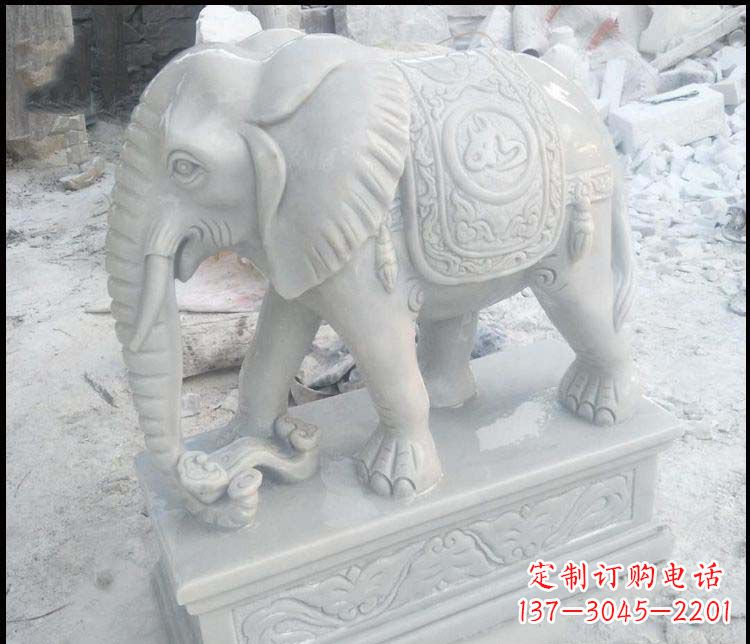 太原精美汉白玉吉祥鼻卷如意大象雕塑