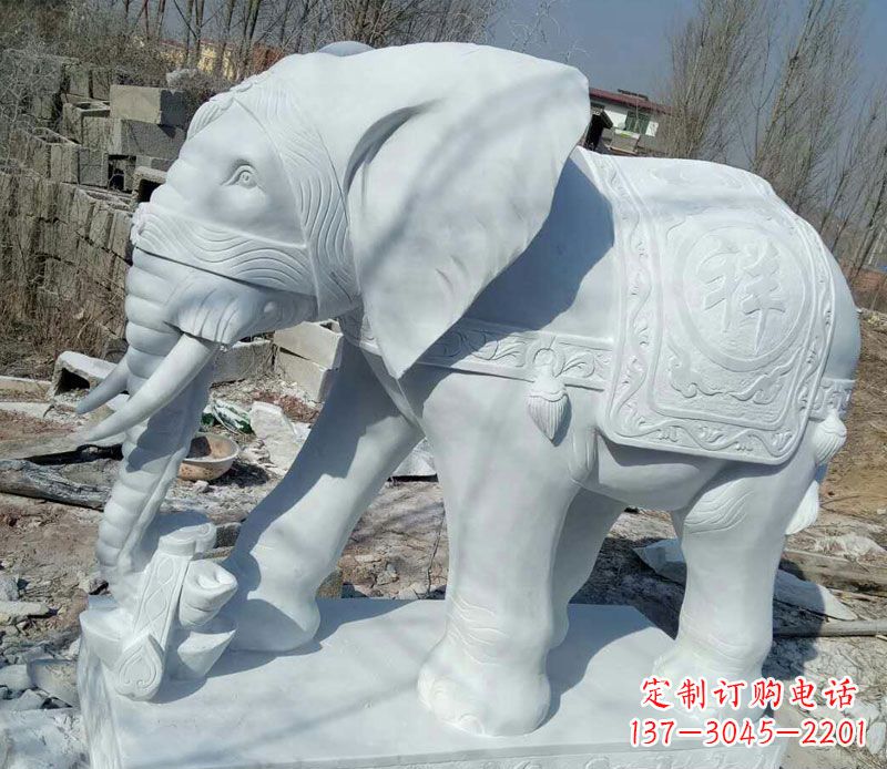 太原汉白玉制作的大象吉祥门口雕塑