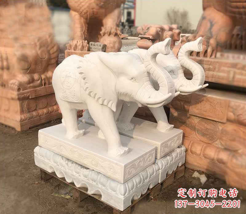 太原雕刻睿智的大象-定制门口镇宅招财石雕