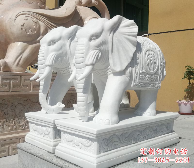 太原属于你的祝福——汉白玉吉祥如意门口招财大象雕塑