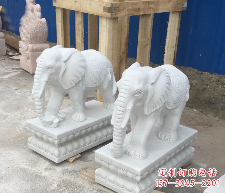 太原高端汉白玉吉祥如意大象门口招财雕塑