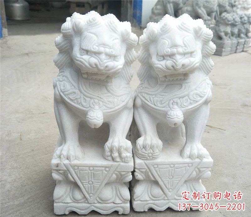 太原定制精美的汉白玉酒店吉祥狮子门墩