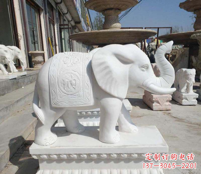 太原高品质汉白玉酒店门口喷水大象雕塑